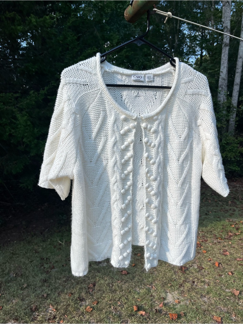 Cato Cream Short-Sleeve Cable & Bobble Knit Cardigan